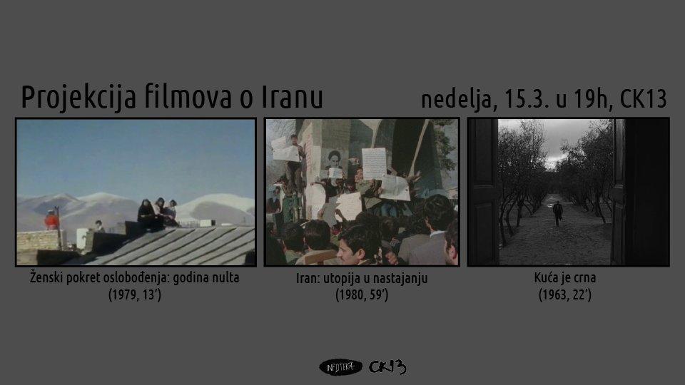 Flajer za Infoteka CK13: Projekcija filmova o Iranu